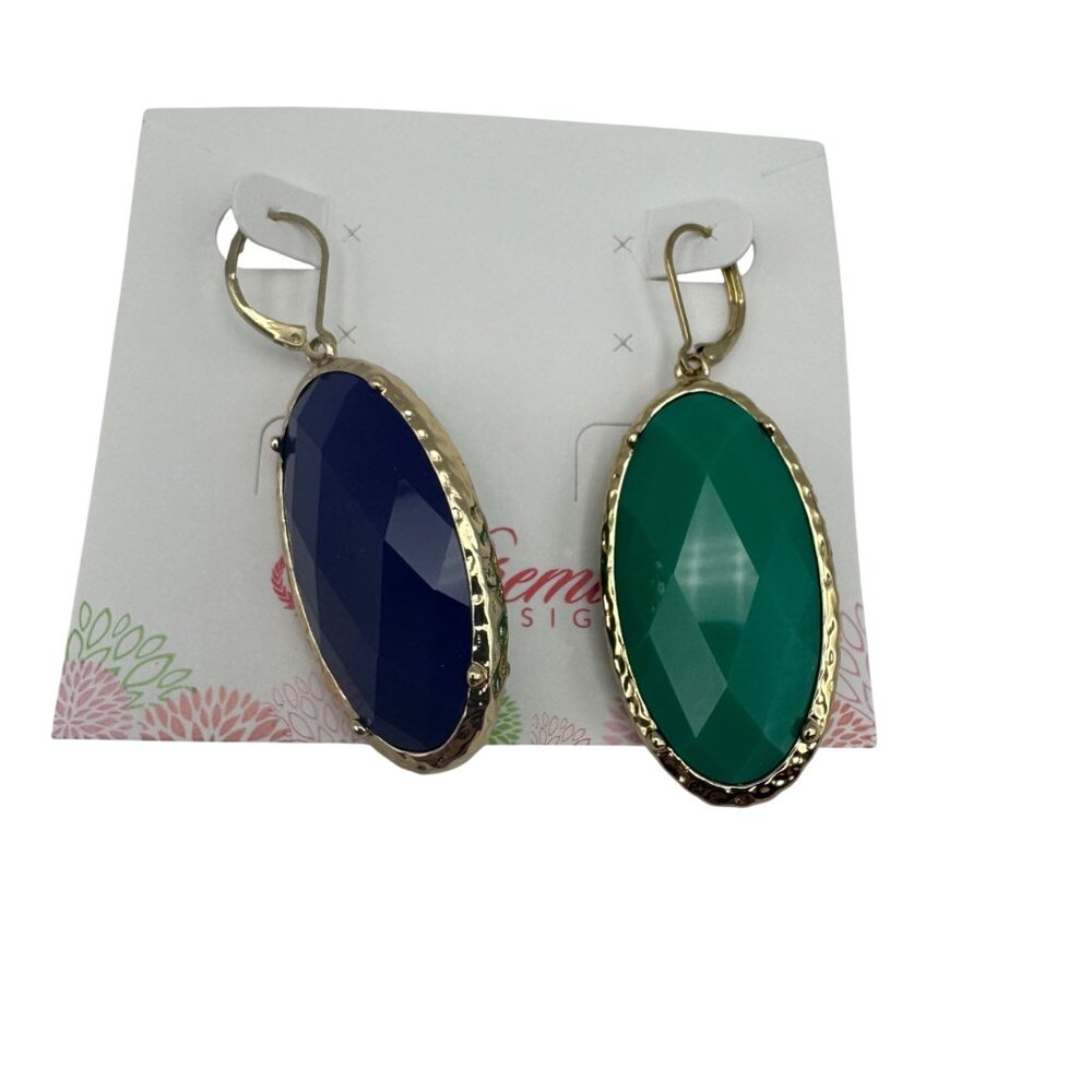 Premier Designs Faceted Oval Drop Earrings Green Gold Plated Lever Back - Picture 4 of 8